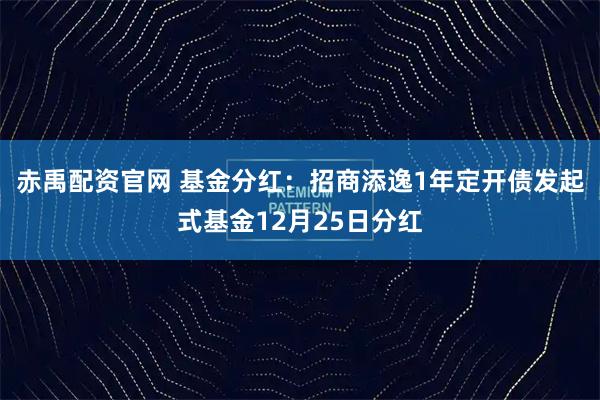 赤禹配资官网 基金分红：招商添逸1年定开债发起式基金12月25日分红